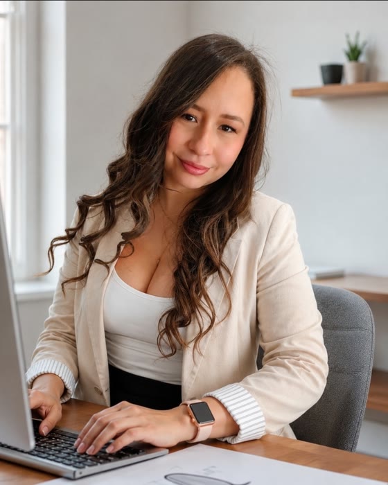 Alejandra Ramos trabajando frente al ordenador en su escritorio