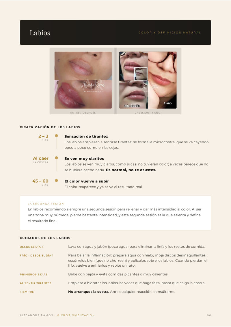 Página interior sobre cicatrización de labios
